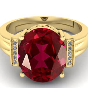 LMDPRAJAPATIS 7.25 Carat Red Ruby Birthstone Gold Plated Adjustable Ring For Men And Women