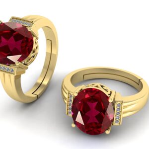 LMDPRAJAPATIS 7.25 Carat Red Ruby Birthstone Gold Plated Adjustable Ring For Men And Women