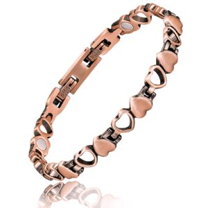 Reaowazo Copper Bracelets For Women Copper Magnetic Bracelet For Women Magnetic Copper Bracelet With 3 More Smarter Clasps Love Heart Jewelry Gift for Womens