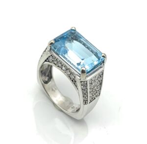 14k white gold 10.5 ct natural blue topaz ring for women with diamonds custom made piece