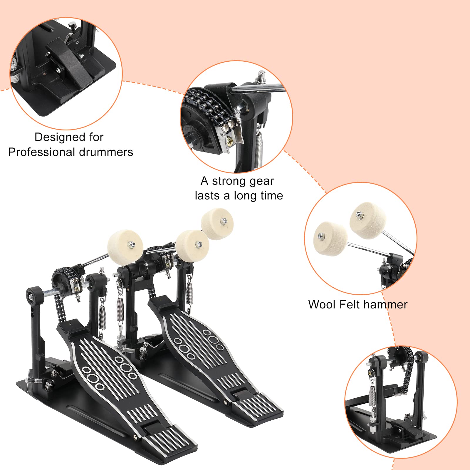 Ktaxon Double Bass Drum Pedals, Double Chain Drum Step on Hammer for Drum Set and Electronic Drums