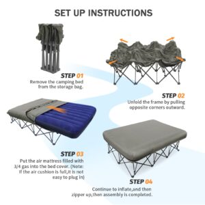 KAMPKEEPER 2 Person Camping Cot,Folding Camping Bed with Inflatable Air Mattress and Carry Bag,for Outdoor Travel Camp Beach Vacation,Supports 500 lbs(not Included The Airpump)