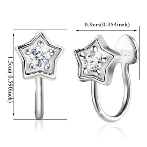 Star Non-Piercing Earrings - Sterling Silver Hypoallergenic Stars Ear Cuffs Cartilage Earrings Cubic Zirconia Clip On Earrings Simple Minimalist Earrings for Women Lady Gifts for Birthday Christmas