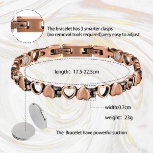 Reaowazo Copper Bracelets For Women Copper Magnetic Bracelet For Women Magnetic Copper Bracelet With 3 More Smarter Clasps Love Heart Jewelry Gift for Womens