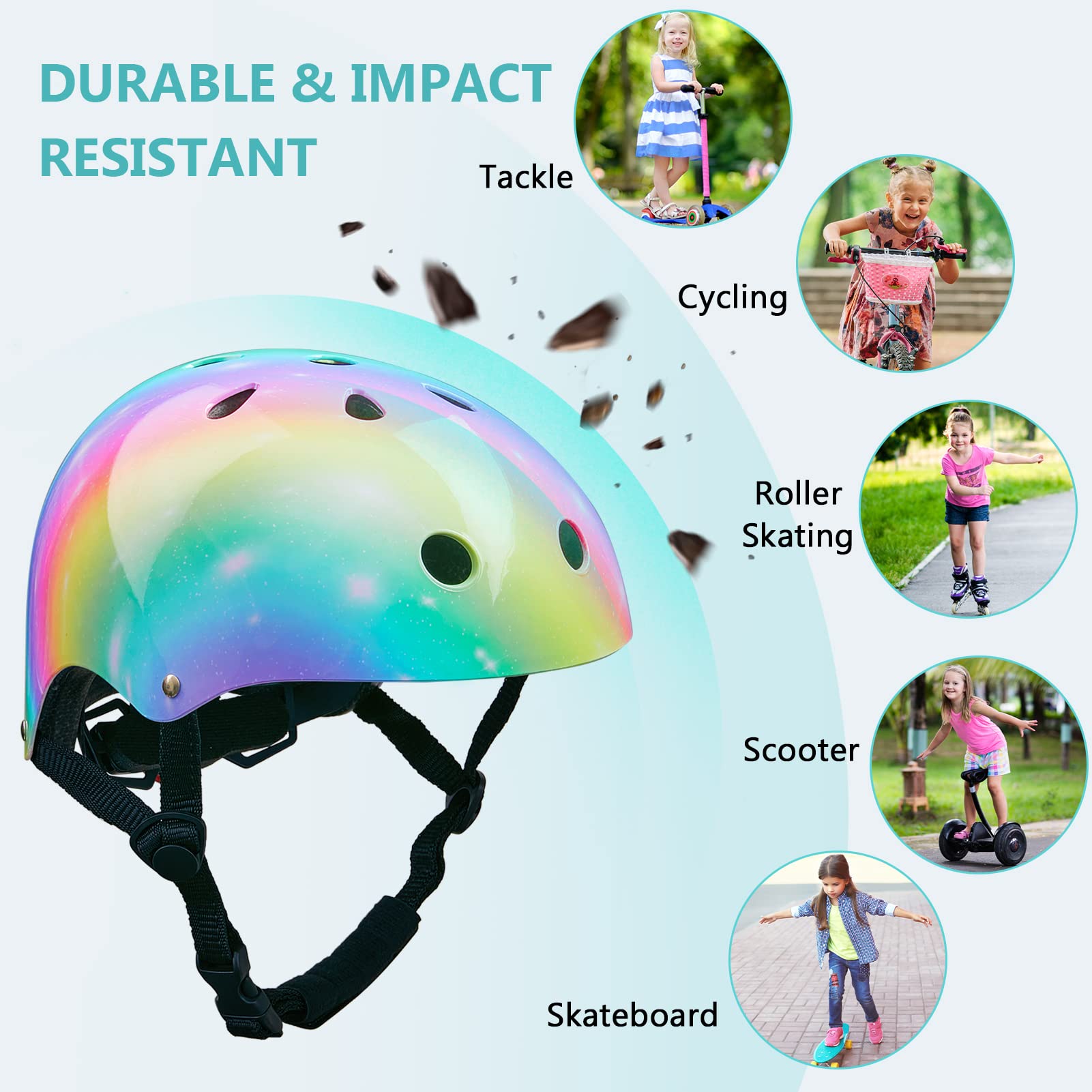 Toddler Helmet, Bienbee Kids Bike Helmet Skateboard Helmets for Bicycle Balance Bike Scooter for Girls Kids Age 3-5-8-14 Years, Rainbow S