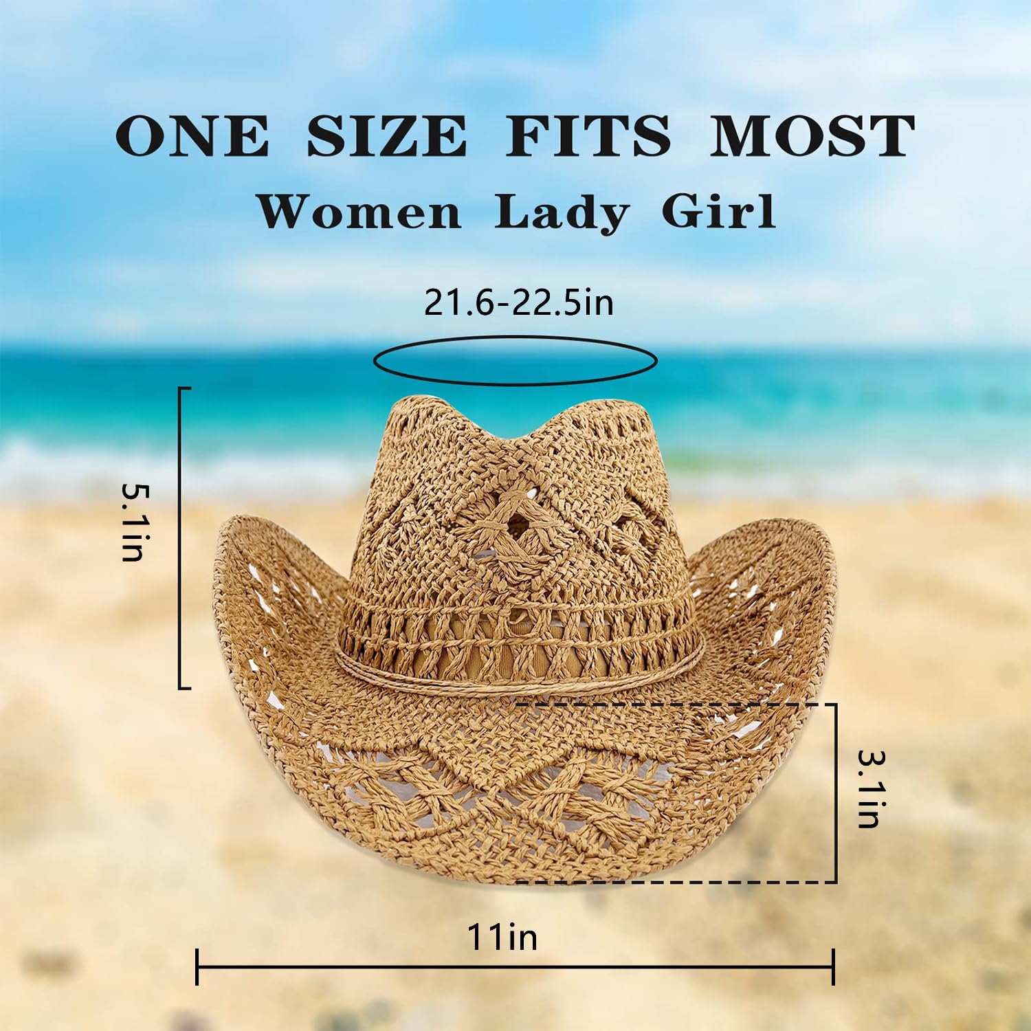 XUDONGXU Straw Cowboy Hat Brown Cowgirl Hat for Women Men Western Beach Hat with Wide Brim for Theme Party Vacation