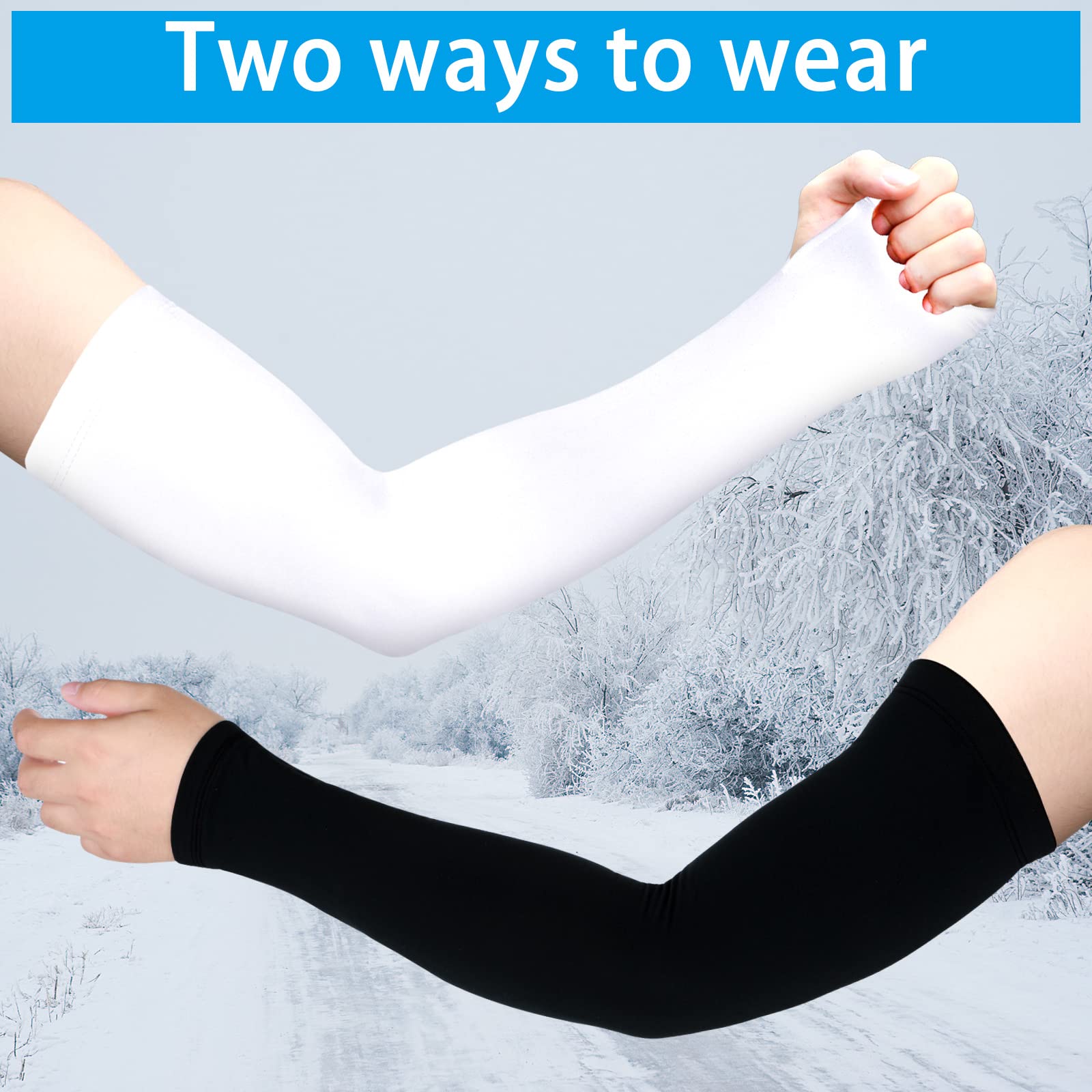 Skylety 2 Pairs Arm Sleeves Warmer Cycling Thermal Arm Warmer Arm Sleeves Arm Winter Cover with Thumb Holes for Men Women (Black, White, X-Large)