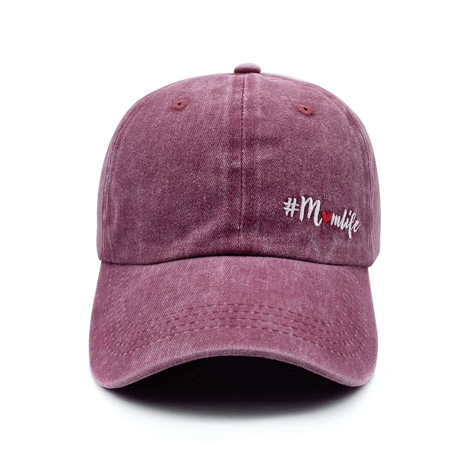 Waldeal Mom Life Hat for Women, Washed Distressed Mama Baseball Cap, Gift for Momma, Mom to Be Burgundy