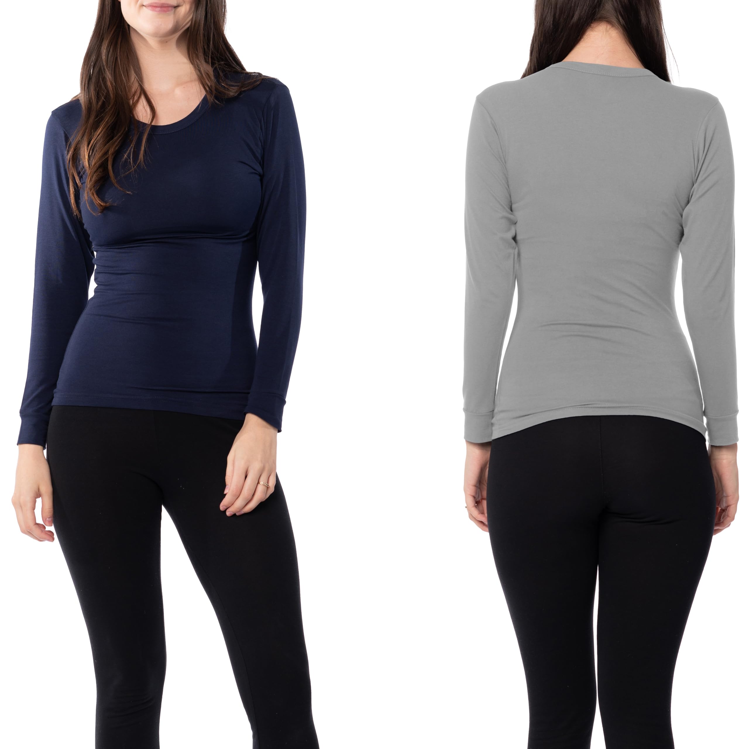 Sexy Basics Womens Ultra Soft Midweight Baselayer Top | All Season Thermal Scoop Neck Long Sleeve Shirt | Multi Packs