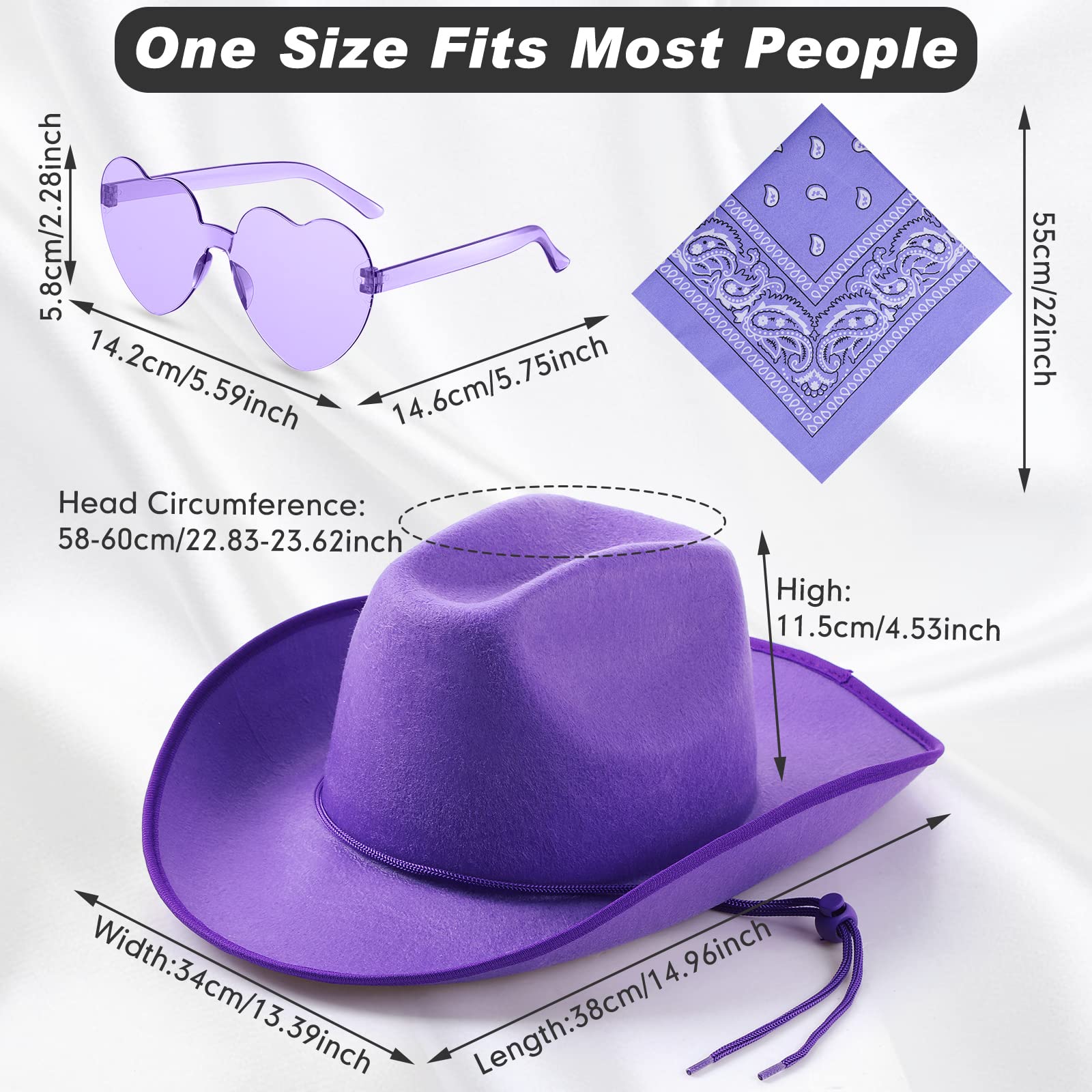 36 Pieces Adult Cowboy Hat with Bandanna Heart Sunglasses Unisex Felt Cowboy Hat Men Women Western Party Hat Cowboy Costume (Multicolor, Simple Style)