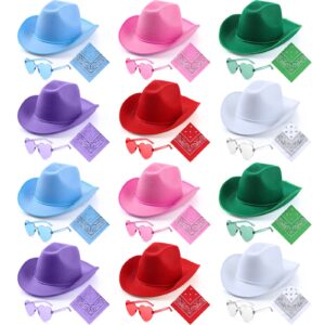 36 Pieces Adult Cowboy Hat with Bandanna Heart Sunglasses Unisex Felt Cowboy Hat Men Women Western Party Hat Cowboy Costume (Multicolor, Simple Style)