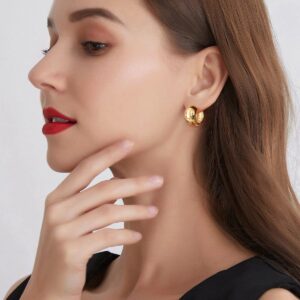 Gold Chunky Huggie Hoop Earring for Women 14K Gold Plated Chunky Hoops Thick Small Gold Huggie Earrings Lightweight Jewelry