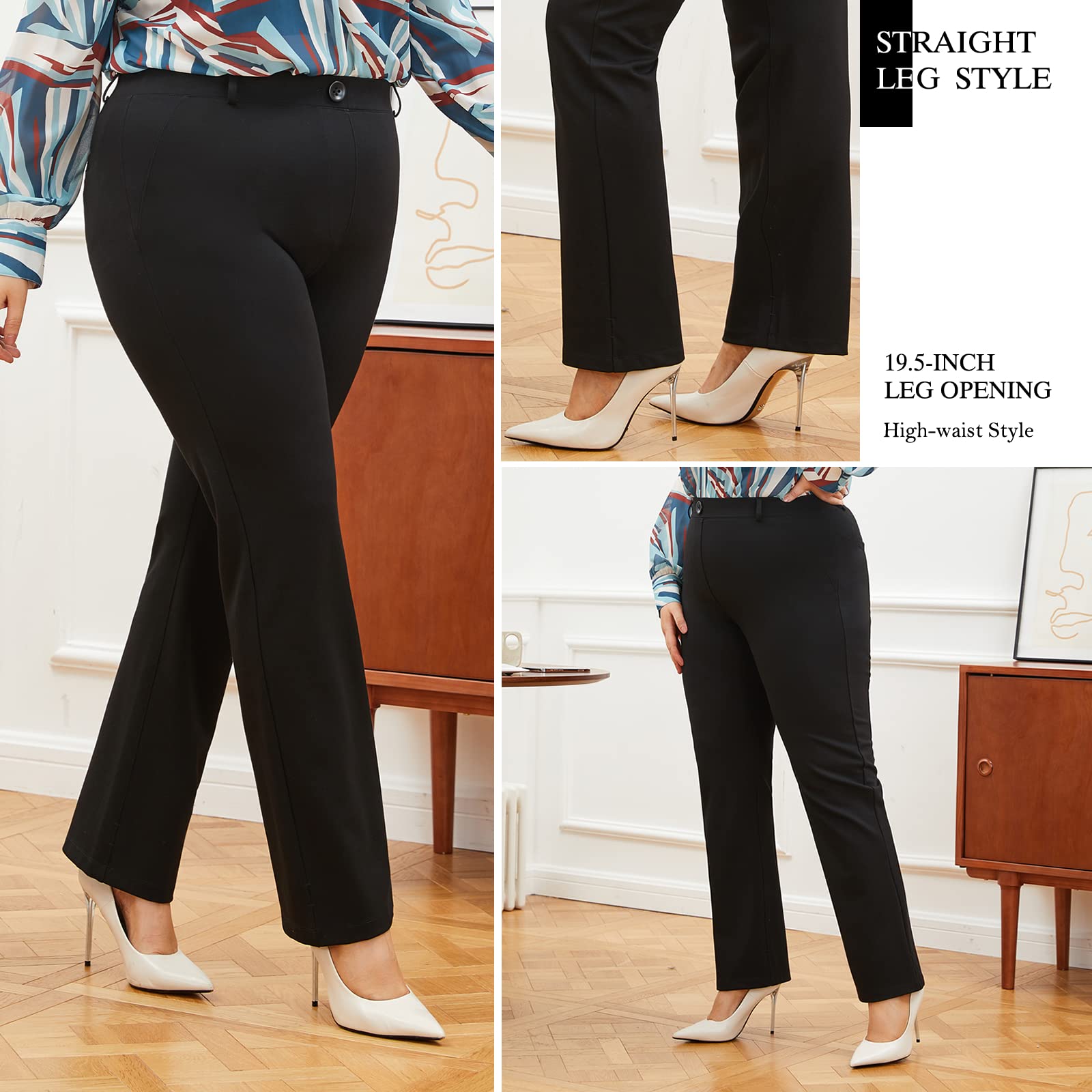 Plus Size Women's Straight-Leg Dress Pants - Slacks for Business Casual,Work Clothes for Office 3XL