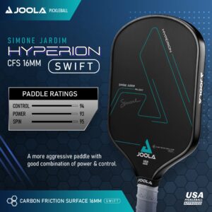 JOOLA Simone Jardim Hyperion CFS Swift Pickleball Paddle - USAPA Approved for Tournament Play - 16mm Carbon Fiber Pickle Ball Racket - Maximum Speed with High Grit & Spin, CFS 16mm Swift