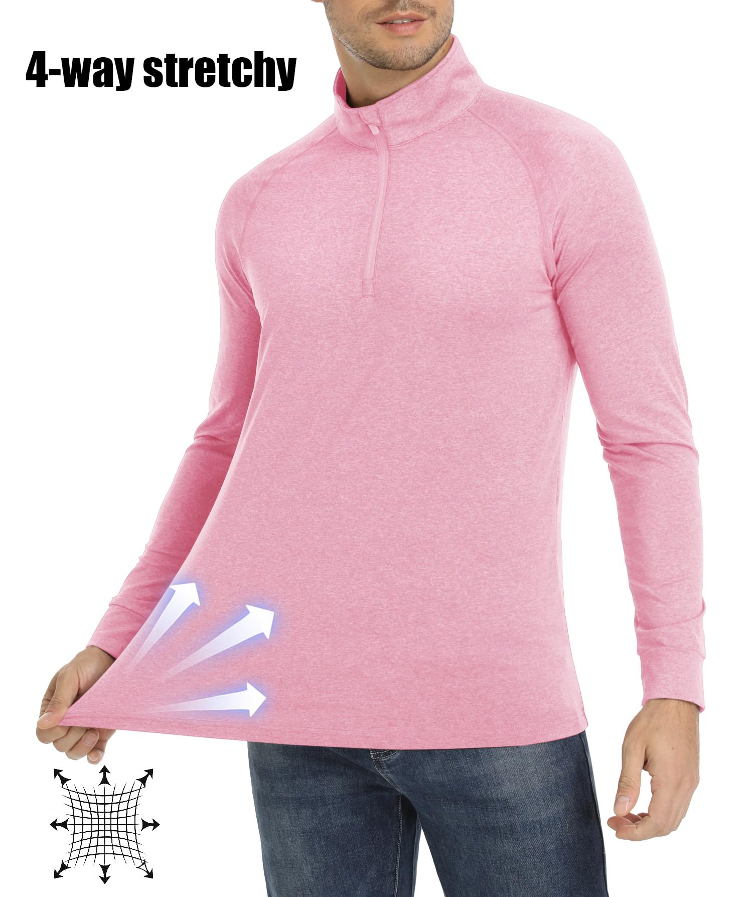 MAGCOMSEN Long Sleeve Shirts for Men Quarter Zip Pullover Mens Lightweight Golf Pullover Shirts Dry Fit Shirt Sweatshirt Pink,L