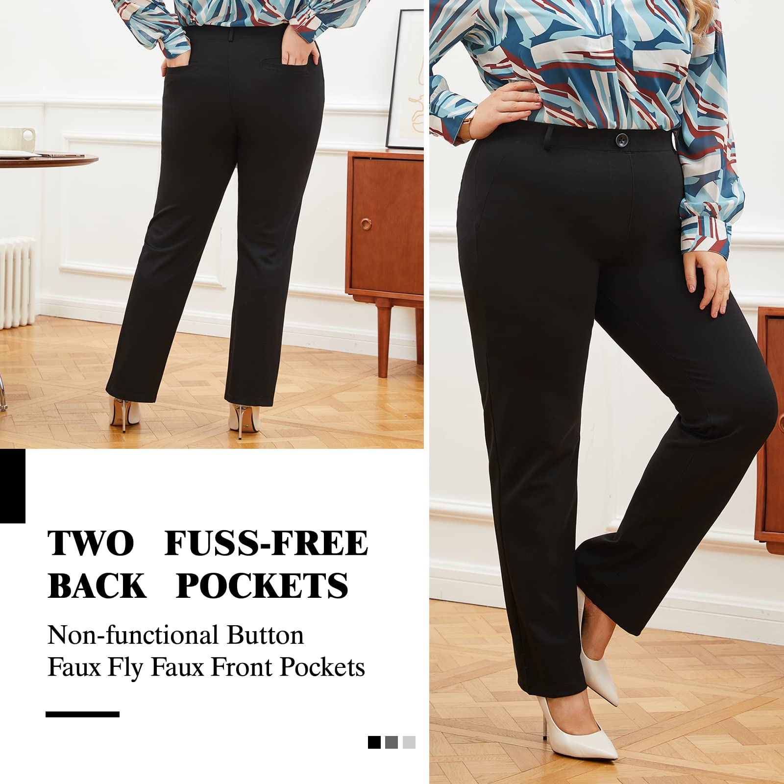 Plus Size Women's Straight-Leg Dress Pants - Slacks for Business Casual,Work Clothes for Office 3XL