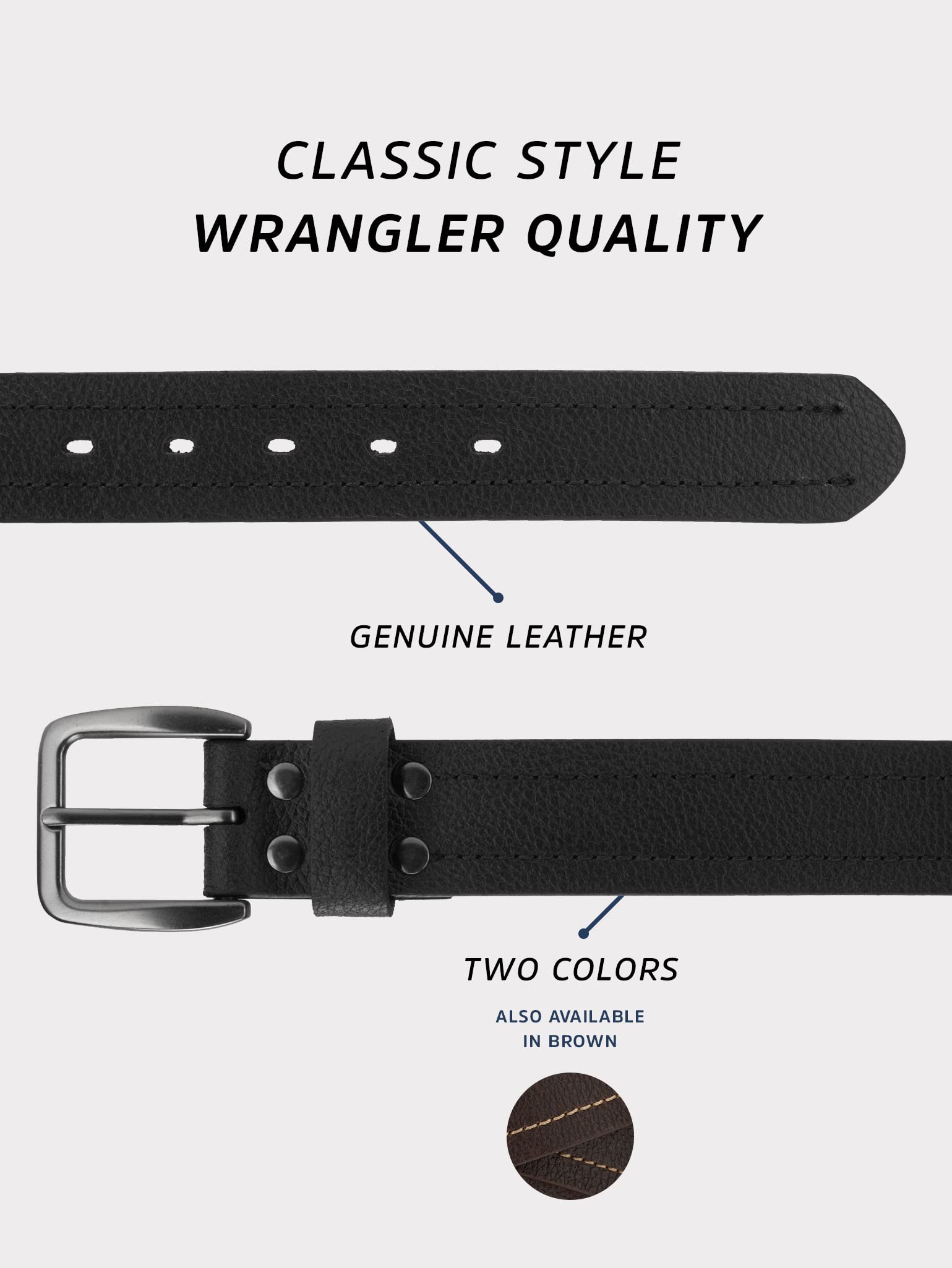 Wrangler Men’s Leather Embossed Logo Casual Every Day Belt for Jeans, Khakis Black 36