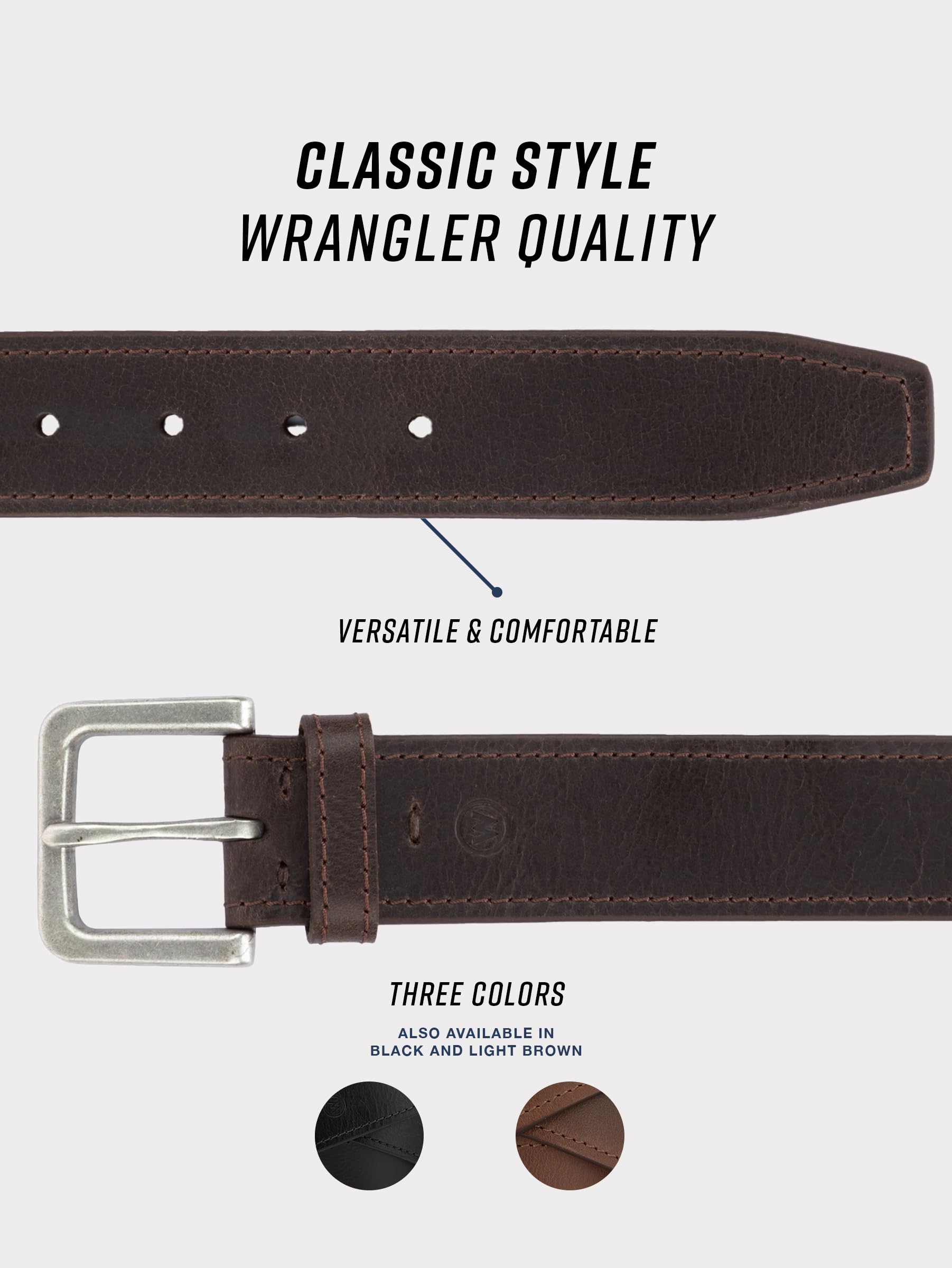 Wrangler Men’s Leather Country Casual Every Day Dress Belt for Jeans, Khakis Brown 34