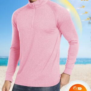 MAGCOMSEN Long Sleeve Shirts for Men Quarter Zip Pullover Mens Lightweight Golf Pullover Shirts Dry Fit Shirt Sweatshirt Pink,L