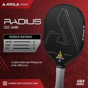 JOOLA Radius Pro Pickleball Paddle with Textured Carbon Grip Surface - Creates More Spin and Maximum Control - Largest Sweetspot - 14mm Pickleball Racket with Response Polypropylene Honeycomb Core