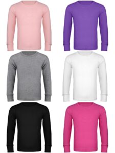 cooraby 6 pack girls boys athletic performance long sleeve shirt tops kids thermal stretch undershirt moisture wicking top