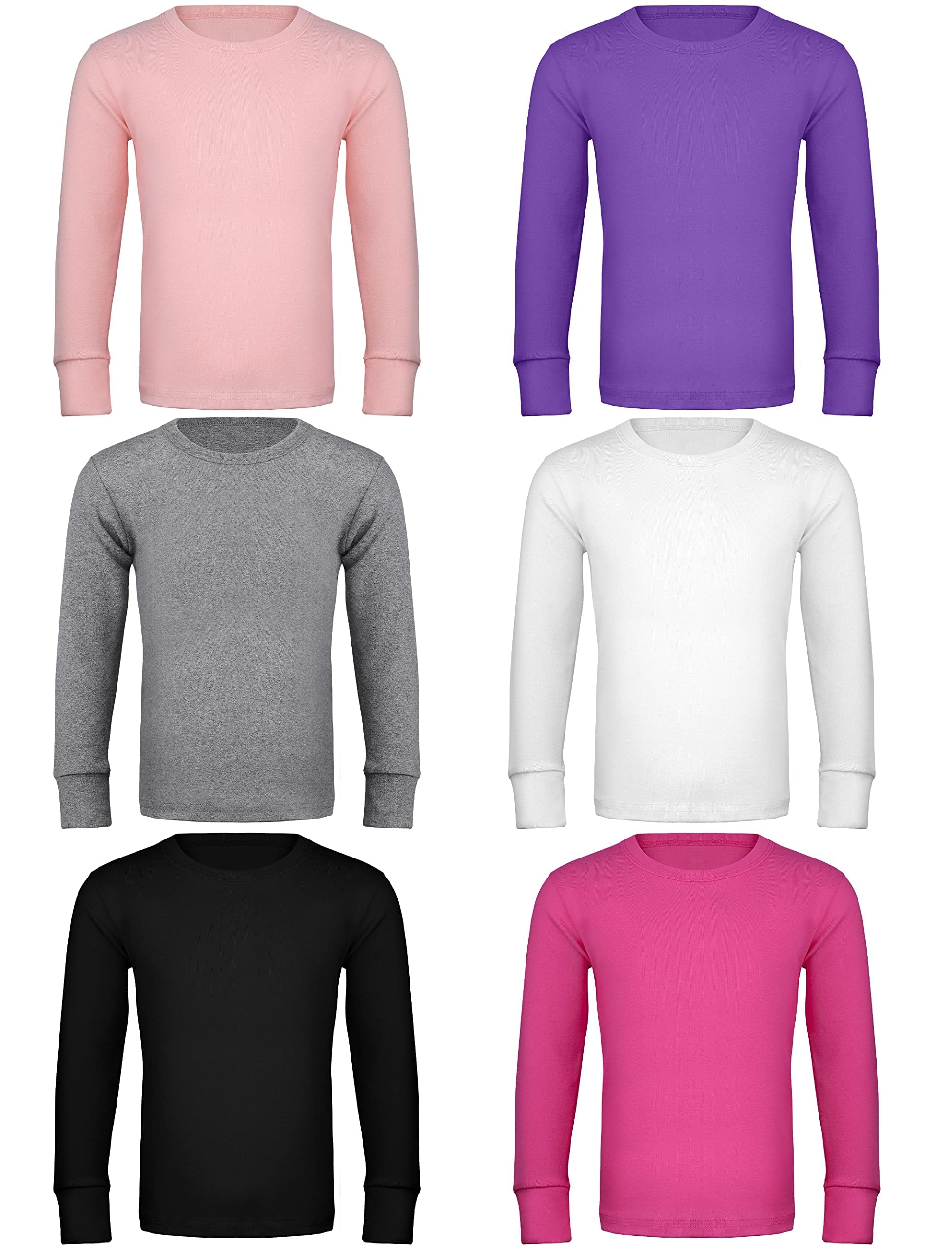 Cooraby 6 Pack Girls Boys Athletic Performance Long Sleeve Shirt Tops Kids Thermal Stretch Undershirt Moisture Wicking Top