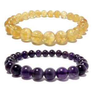 satin crystals spiritual abundance bracelet set yellow citrine purple amethyst 6.75 inches