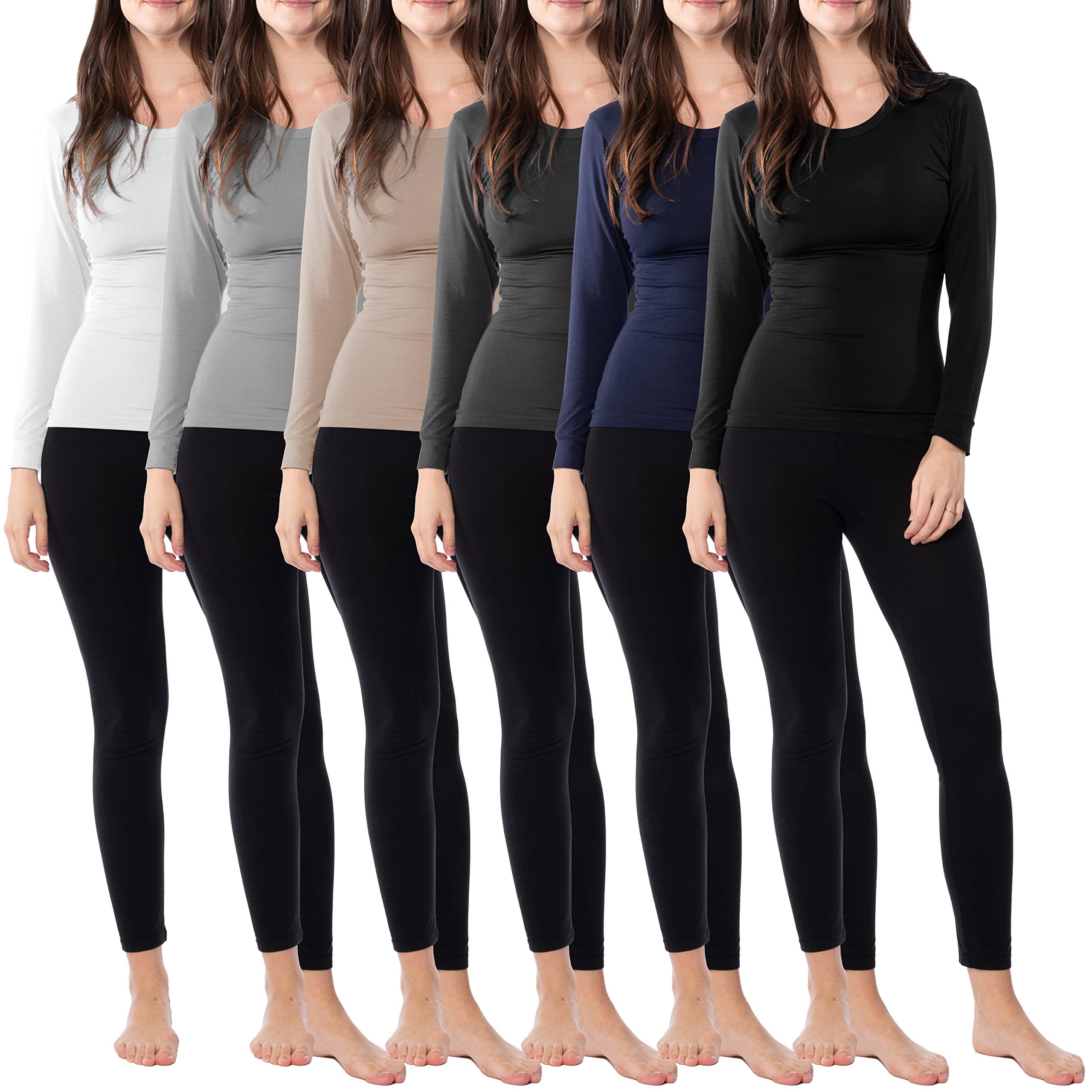 Sexy Basics Womens Ultra Soft Midweight Baselayer Top | All Season Thermal Scoop Neck Long Sleeve Shirt | Multi Packs