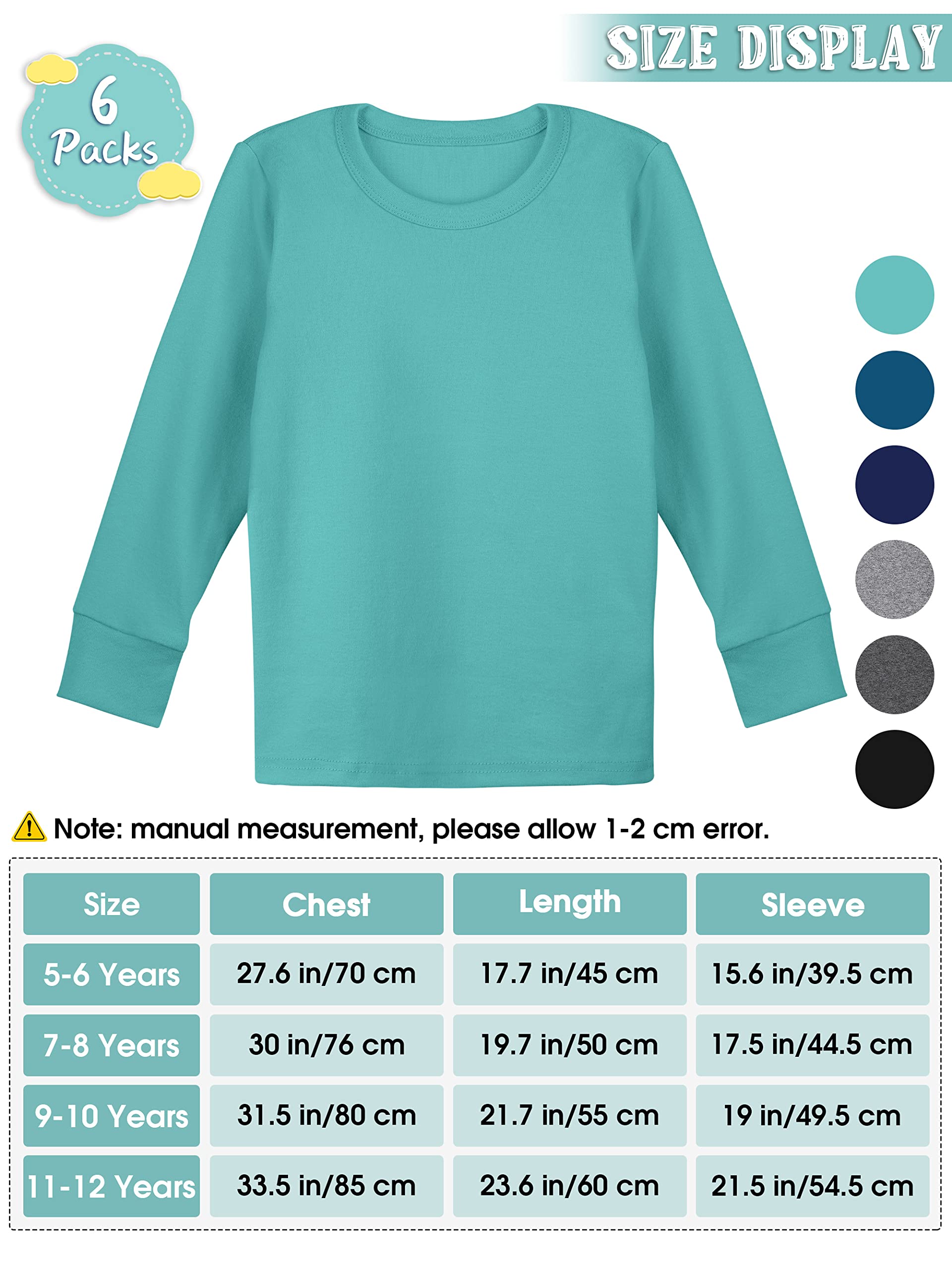 Cooraby 6 Pack Girls Boys Athletic Performance Long Sleeve Shirt Tops Kids Thermal Stretch Undershirt Moisture Wicking Top