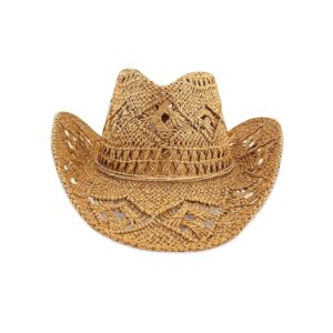 XUDONGXU Straw Cowboy Hat Brown Cowgirl Hat for Women Men Western Beach Hat with Wide Brim for Theme Party Vacation