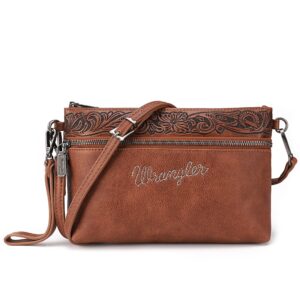 wrangler clutch wristlet purse western crossbody bags tooling pattern wallet for women cell phone purse,wg50-181br