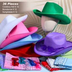 36 Pieces Adult Cowboy Hat with Bandanna Heart Sunglasses Unisex Felt Cowboy Hat Men Women Western Party Hat Cowboy Costume (Multicolor, Simple Style)