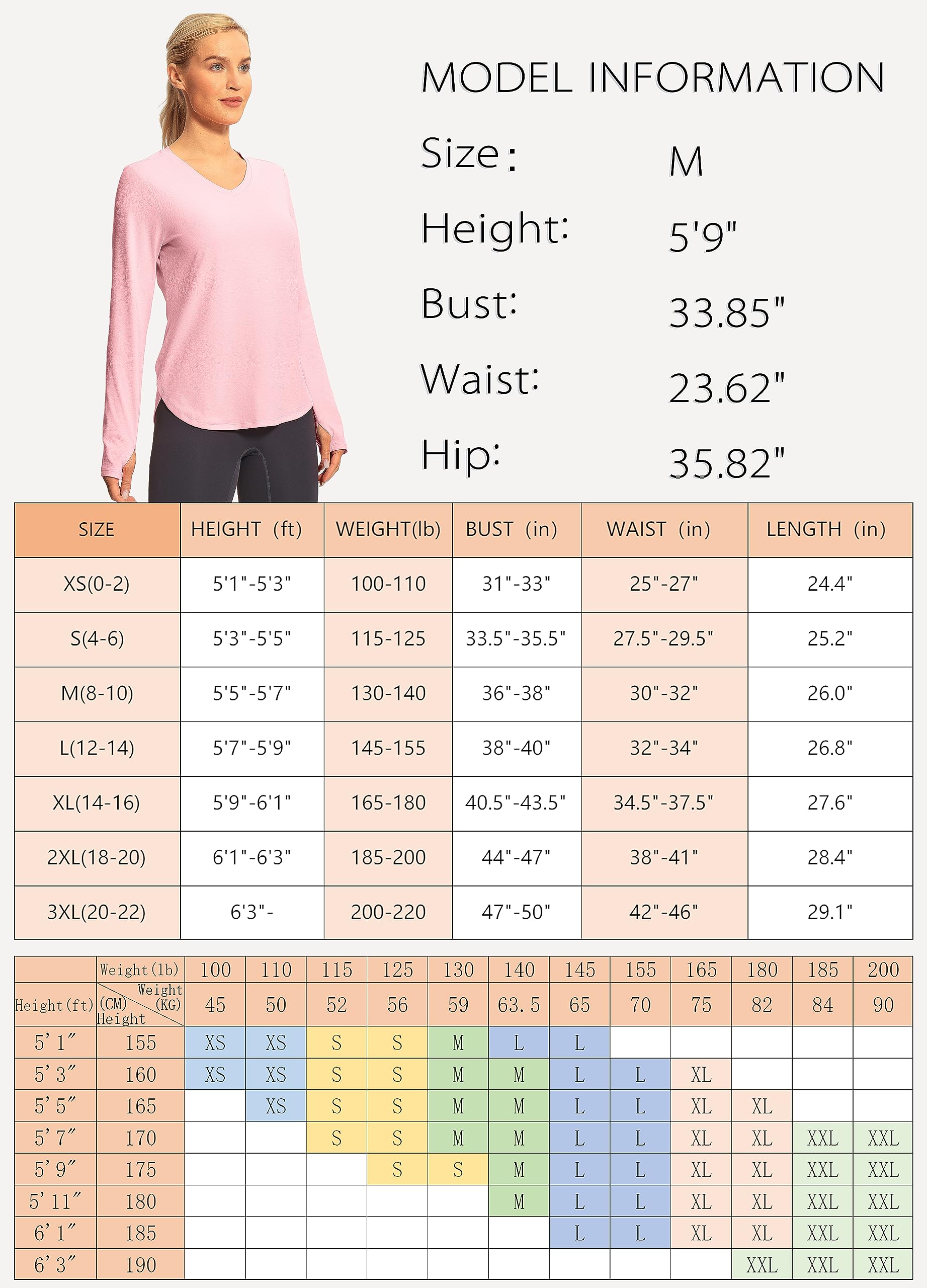 Hiverlay Long Sleeve Workout Shirts for Women V Neck UPF 50+ Athletic Shirts with Thumbhole Running Loose Active T-Shirts Pink s