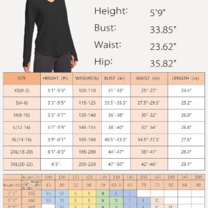 Hiverlay Long Sleeve Workout Shirts for Women V Neck UPF 50+ Athletic Shirts with Thumbhole Running Loose Active T-Shirts Black l