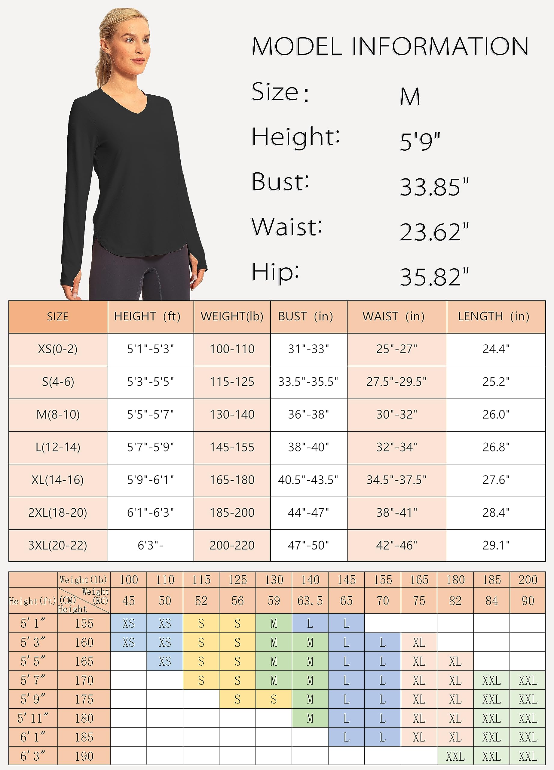 Hiverlay Long Sleeve Workout Shirts for Women V Neck UPF 50+ Athletic Shirts with Thumbhole Running Loose Active T-Shirts Black l