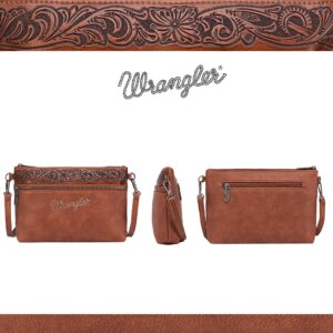 Wrangler Clutch Wristlet Purse Western Crossbody Bags Tooling Pattern Wallet for Women Cell Phone Purse,WG50-181BR