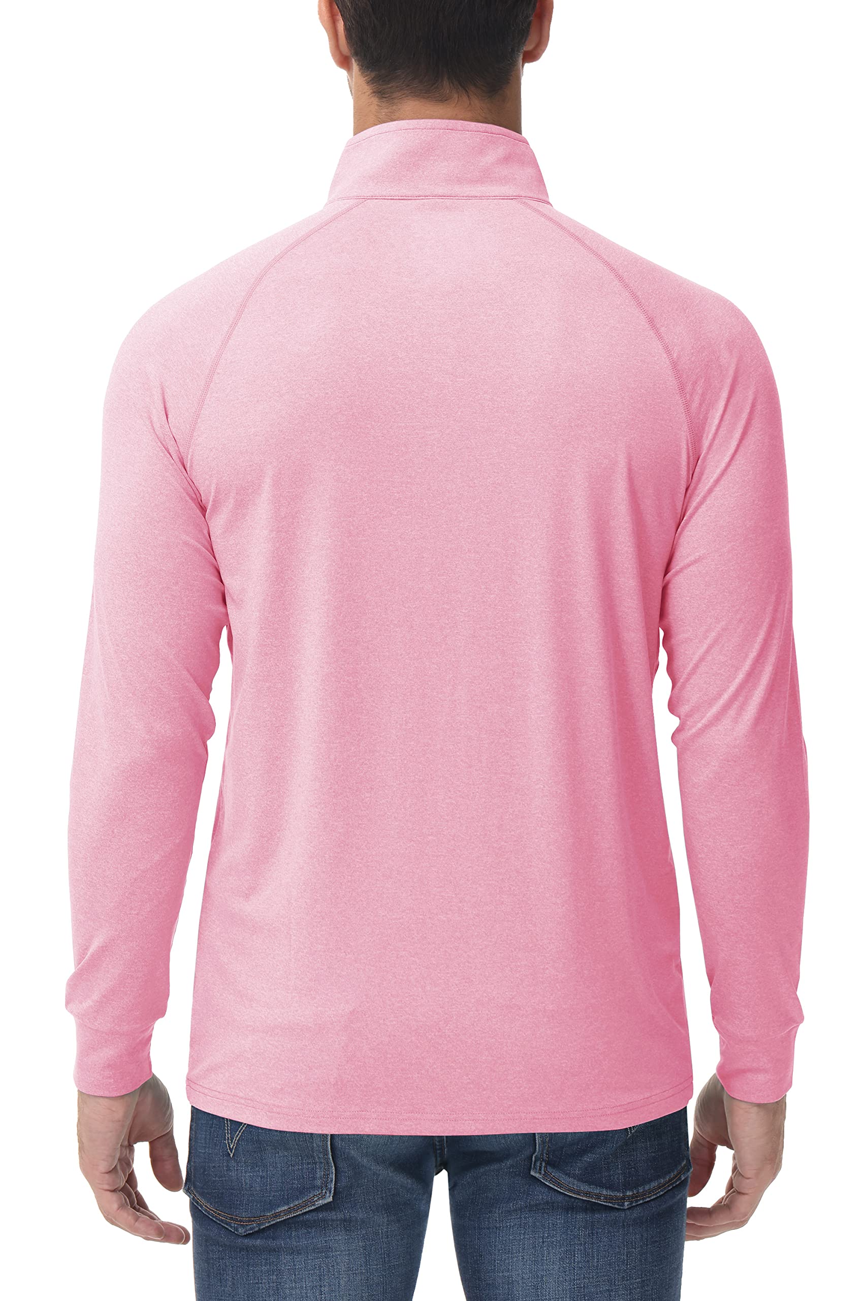 MAGCOMSEN Long Sleeve Shirts for Men Quarter Zip Pullover Mens Lightweight Golf Pullover Shirts Dry Fit Shirt Sweatshirt Pink,L