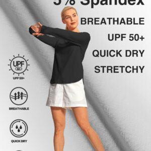 Hiverlay Long Sleeve Workout Shirts for Women V Neck UPF 50+ Athletic Shirts with Thumbhole Running Loose Active T-Shirts Black l