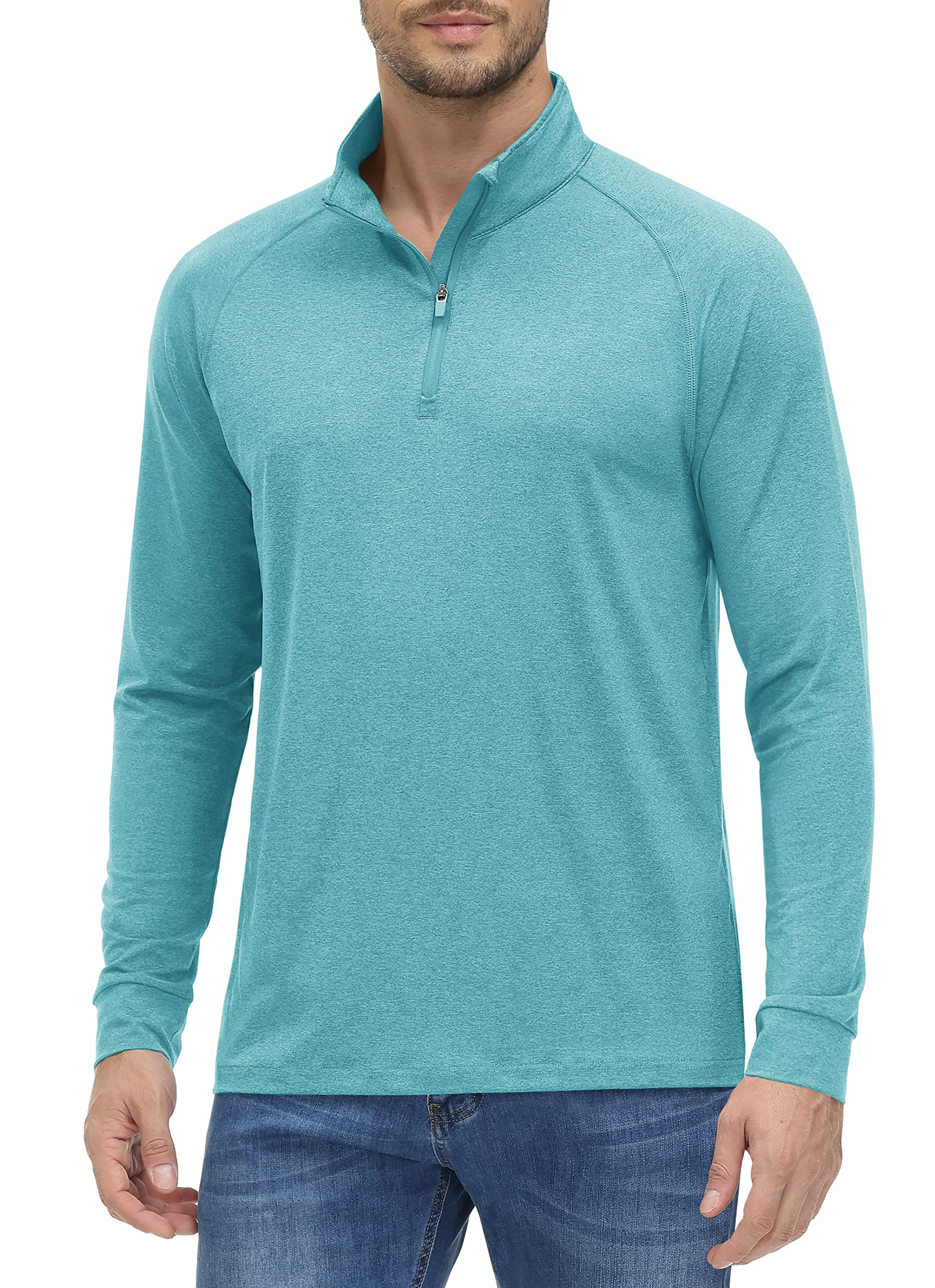 MAGCOMSEN Men's Half Zip Pullover Long Sleeve Tee Shirts UPF 50+ Quick Dry Performance Golf Tennis T-Shirt Men Light Green,S