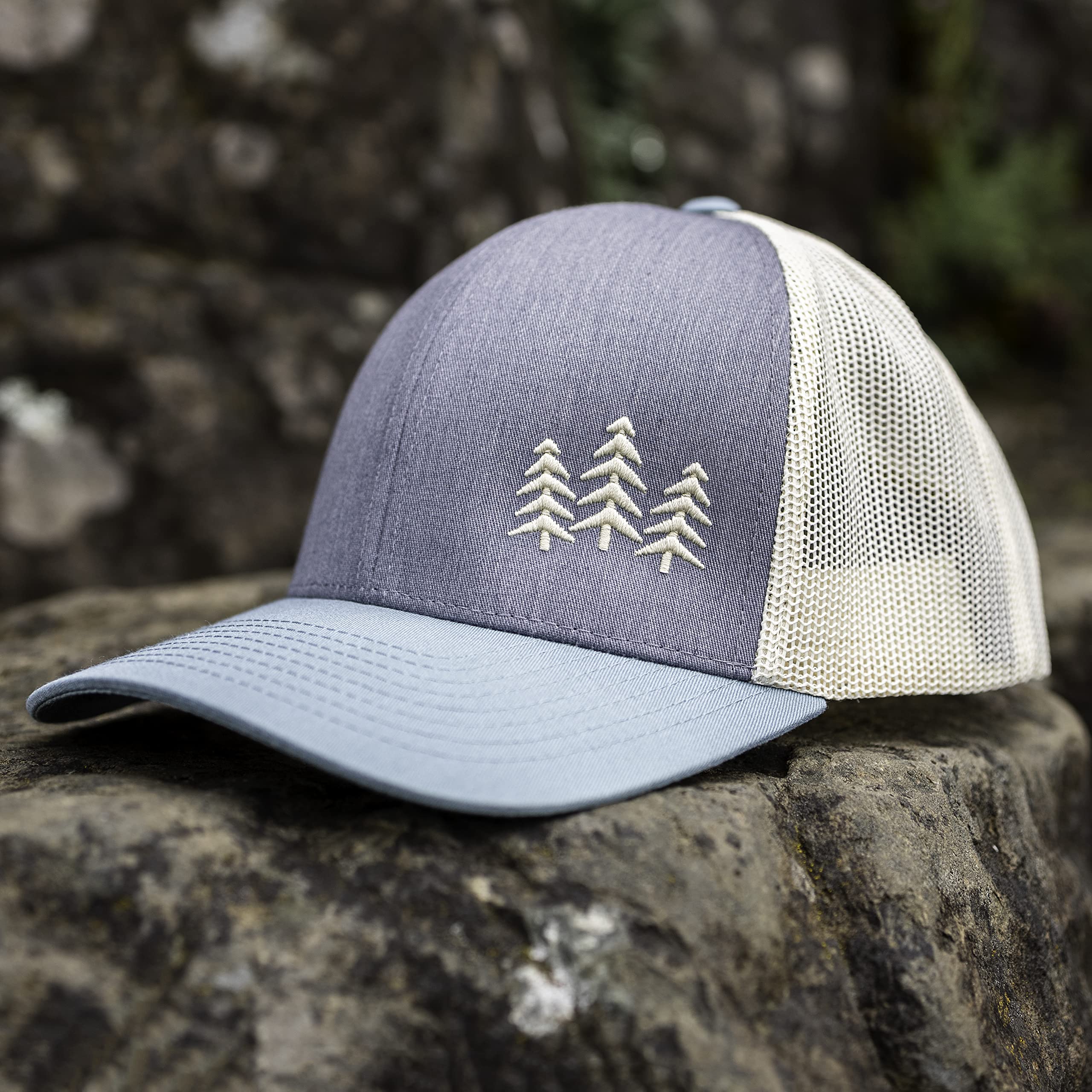 44N, Snapback Trucker Hat, Tree (Heather Grey/Smoke Blue/Beige)