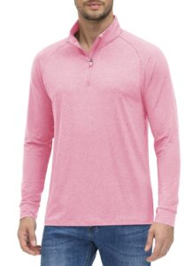 magcomsen long sleeve shirts for men quarter zip pullover mens lightweight golf pullover shirts dry fit shirt sweatshirt pink,l