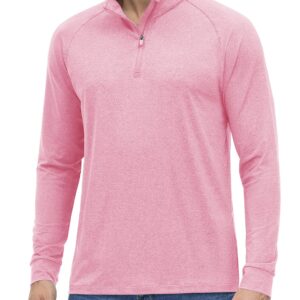 MAGCOMSEN Long Sleeve Shirts for Men Quarter Zip Pullover Mens Lightweight Golf Pullover Shirts Dry Fit Shirt Sweatshirt Pink,L