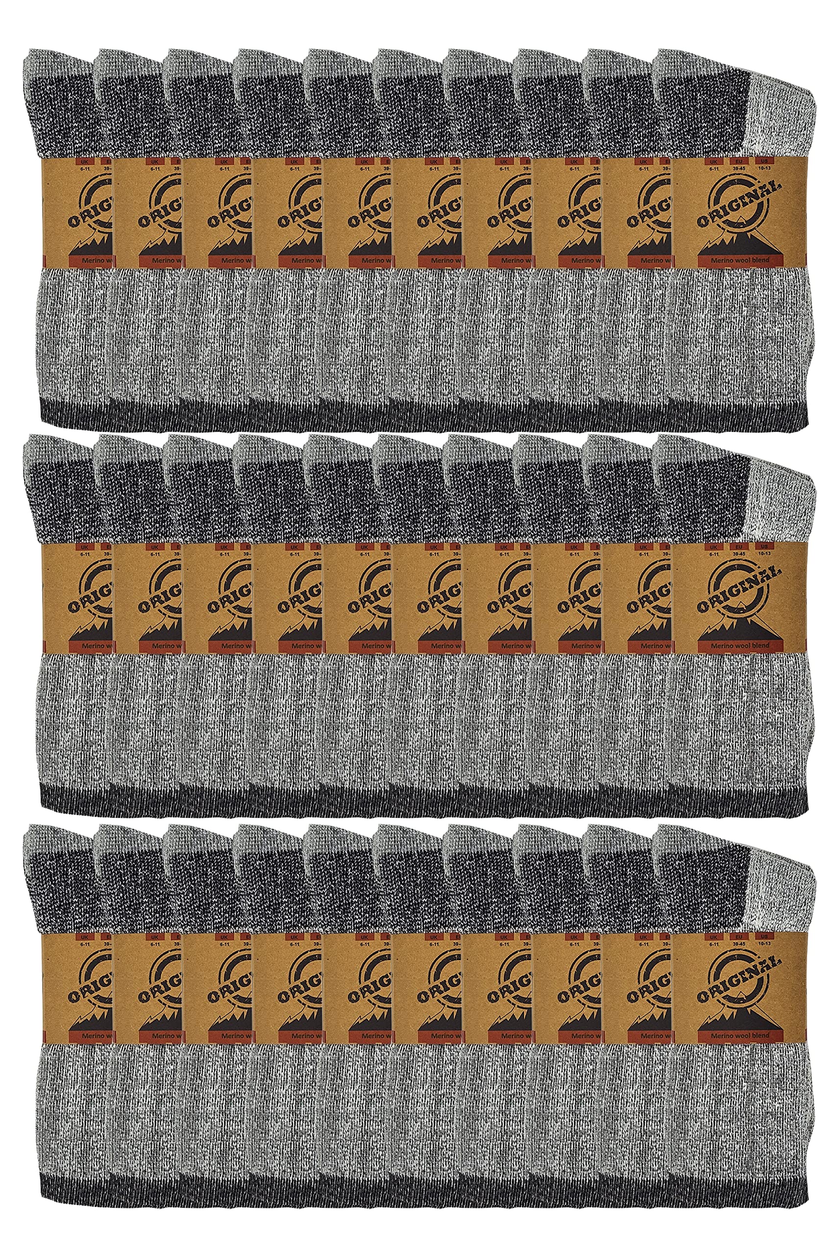 Different Touch 60 Pairs Men Wholesale Bulk Lots Wool Thermal Winter Socks, Warm Cold Resistant (Grey)