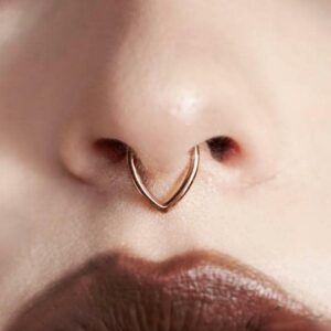 16G 5/16" GOLD STEEL CHEVRON TRIANGLE TEARDROP HINGED CLICKER NOSE SEPTUM HOOP Style 88888-314