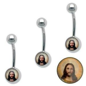 pair 14g jesus christ logo steel belly button navel rings piercings body jewelry style 88888-141