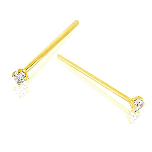 18G LONG 3/4" 19MM GOLD PRONG SET CZ GEM STEEL NOSE RING BEND IT FIT STUD SCREW Style 88888-278