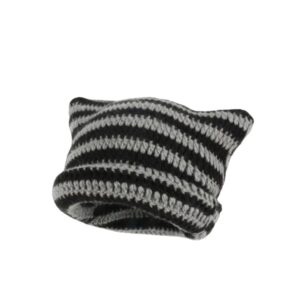 y2k gothic knitted cat ear little devil hat women kawaii winter handmade beanie female caps (black,one size)