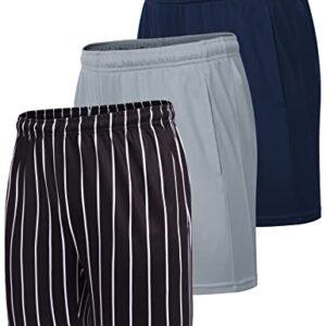 COOFANDY Men's Short Running Shorts 3 Pack Quick Dry Athletic Workout Gym Shorts with Pockets,Black & White Stripe/Navy Blue/Grey,Large