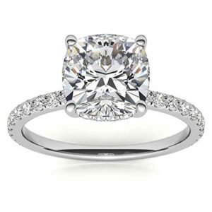 10K Solid White Gold Handmade Engagement Rings, 3 CT Cushion Cut Moissanite Diamond Solitaire Bridal/Wedding Ring for Women/Her, Minimalist Ring Anniversary Ring For Gifts (5.5)