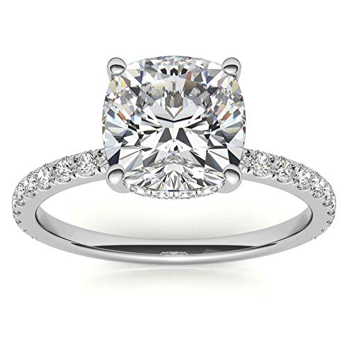 10K Solid White Gold Handmade Engagement Rings, 3 CT Cushion Cut Moissanite Diamond Solitaire Bridal/Wedding Ring for Women/Her, Minimalist Ring Anniversary Ring For Gifts (5.5)